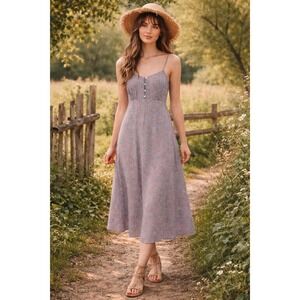 Cottagecore Prairie Boho Babydoll Cami Y2K Blue Ditzy Floral Maxi M Slip Dress
